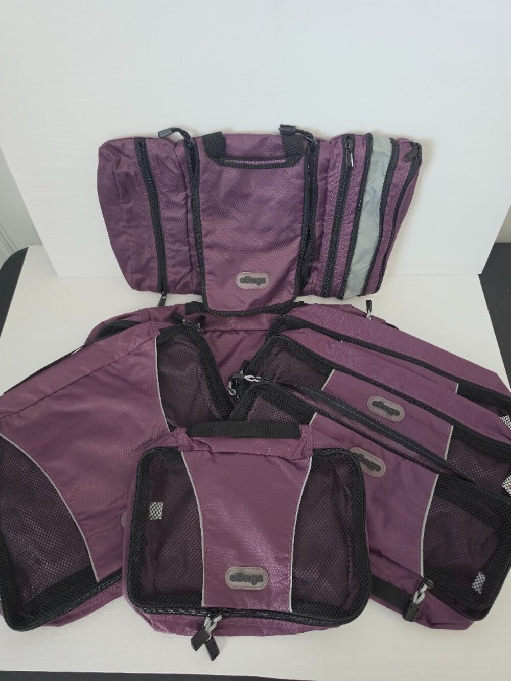 eBags Pack It Flat Toiletries Purple Travel Hanging Bag & Storage Cubes Lot Of 6